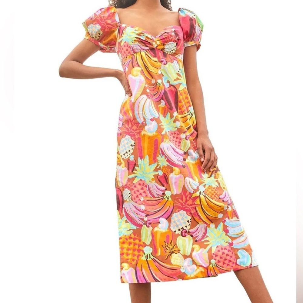 NWT FARM Rio Fruit Salad puff sleeve midi dress, size XL - Picture 13 of 13